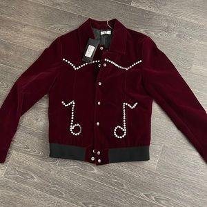 Saint Laurent Paris Crystal Embellished Music Notes Teddy Jacket